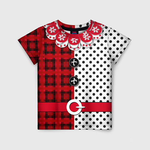 Детская футболка Костюм новогодний Клоун фольклор красный с белым / 3D-принт – фото 1
