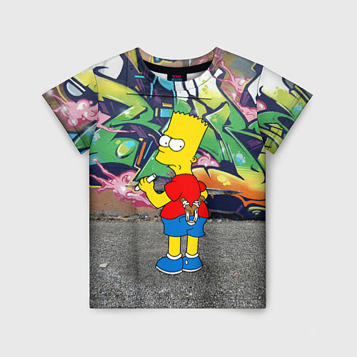 Детская футболка Хулиган Барт Симпсон на фоне стены с граффити / 3D-принт – фото 1