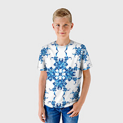 Футболка детская Гжель цветы, цвет: 3D-принт — фото 2