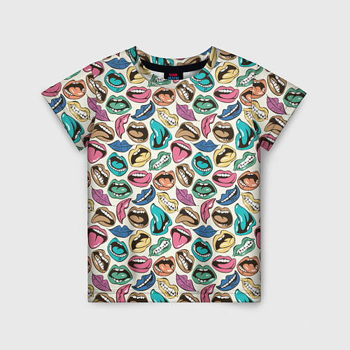 Детская футболка Губы разноцветные поп арт / 3D-принт – фото 1