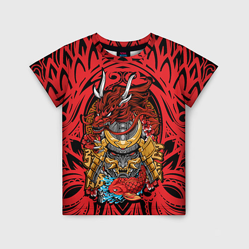 Детская футболка Маска воина самурая с драконом / 3D-принт – фото 1