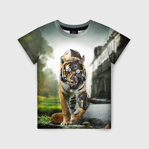Детская футболка Кибернетический тигр / 3D-принт – фото 1