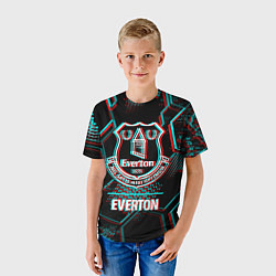 Футболка детская Everton FC в стиле glitch на темном фоне, цвет: 3D-принт — фото 2
