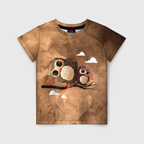 Детская футболка Сова и совёнок на суку / 3D-принт – фото 1