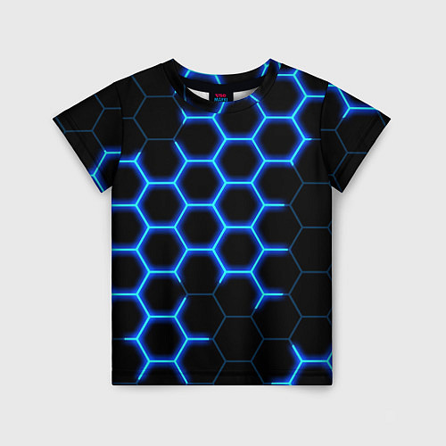 Детская футболка Соты на синем неоновом фоне / 3D-принт – фото 1