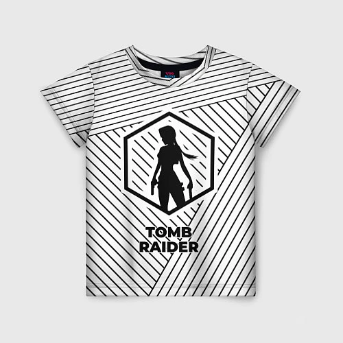 Детская футболка Символ Tomb Raider на светлом фоне с полосами / 3D-принт – фото 1