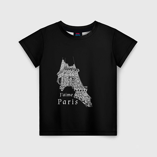 Детская футболка Эйфелева башня и надпись Я люблю Париж на черном ф / 3D-принт – фото 1