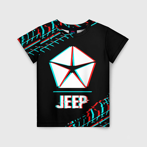 Детская футболка Значок Jeep в стиле glitch на темном фоне / 3D-принт – фото 1