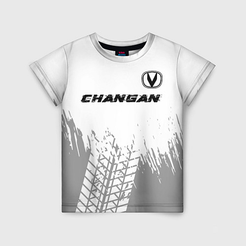 Детская футболка Changan speed на светлом фоне со следами шин: симв / 3D-принт – фото 1