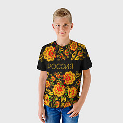 Футболка детская РОССИЯ роспись хохлома, цвет: 3D-принт — фото 2