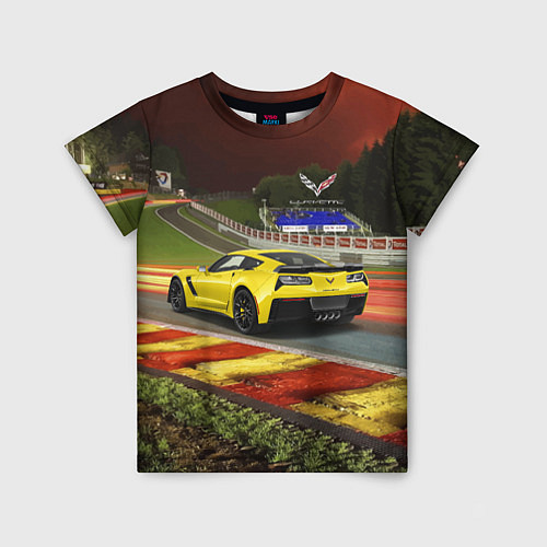 Детская футболка Chevrolet Corvette на гоночной трассе / 3D-принт – фото 1