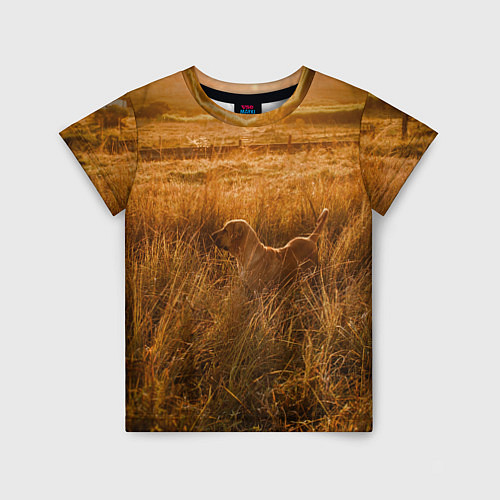 Детская футболка Поле с колосьями и собачка / 3D-принт – фото 1