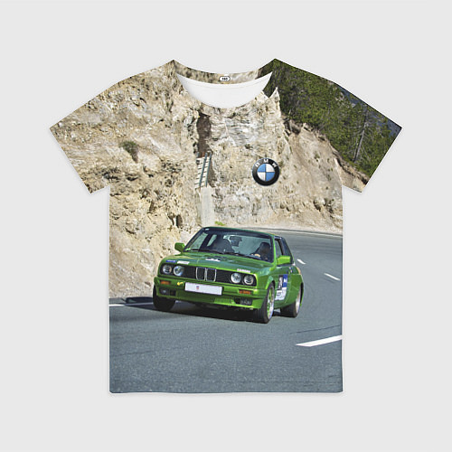 Детская футболка Зелёная бэха на горной дороге / 3D-принт – фото 1