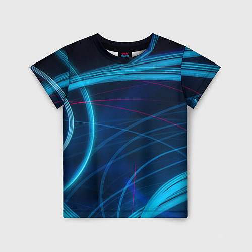 Детская футболка Синие абстрактные линии в темноте / 3D-принт – фото 1