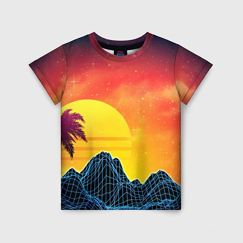 Детская футболка Тропический остров на закате ретро иллюстрация / 3D-принт – фото 1