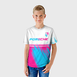 Футболка детская Porsche neon gradient style: символ сверху, цвет: 3D-принт — фото 2