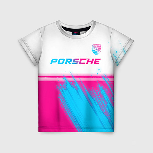 Детская футболка Porsche neon gradient style: символ сверху / 3D-принт – фото 1