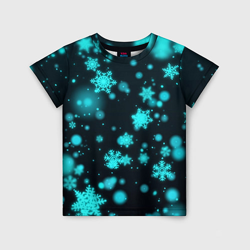 Детская футболка Неоновые снежинки на черном фоне / 3D-принт – фото 1