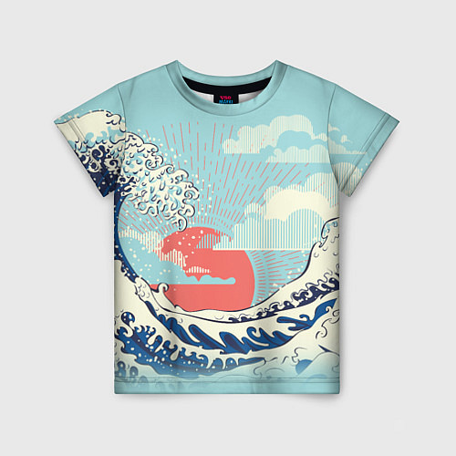 Детская футболка Морской пейзаж с большими волнами на закате / 3D-принт – фото 1