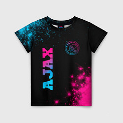 Футболка детская Ajax - neon gradient: надпись, символ, цвет: 3D-принт