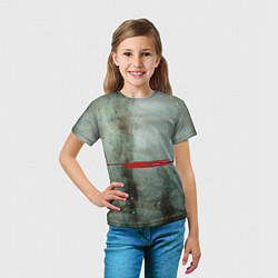 Футболка детская Тёмно-зелёный абстрактный туман и красные краски, цвет: 3D-принт — фото 2