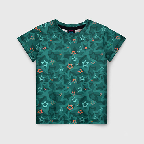 Детская футболка Темный бирюзовый узор со звездами / 3D-принт – фото 1