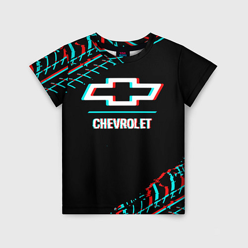 Детская футболка Значок Chevrolet в стиле glitch на темном фоне / 3D-принт – фото 1