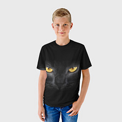Футболка детская Чёрная кошка с оранжевыми глазами, цвет: 3D-принт — фото 2
