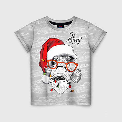 Детская футболка Be merry, fish with red glasses / 3D-принт – фото 1