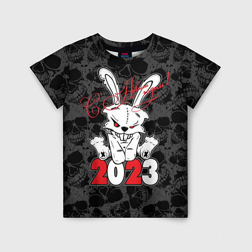 Детская футболка С Новым годом! 2023 Злой кролик / 3D-принт – фото 1