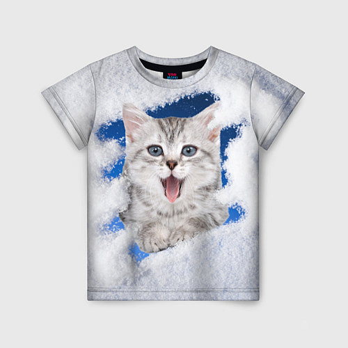 Детская футболка Котёнок в снегу / 3D-принт – фото 1