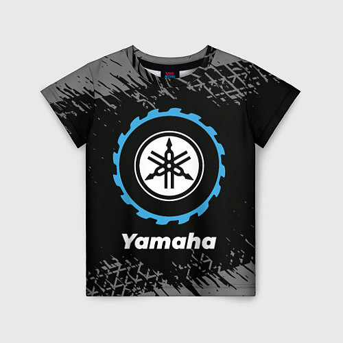 Детская футболка Yamaha в стиле Top Gear со следами шин на фоне / 3D-принт – фото 1