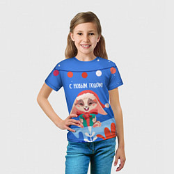 Футболка детская С новым годом - зайчик с подарком, цвет: 3D-принт — фото 2