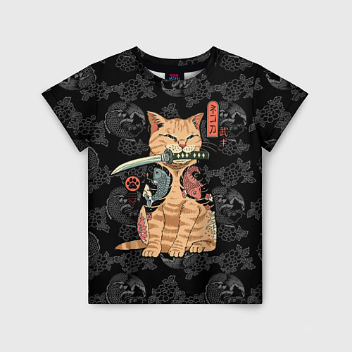 Детская футболка Кот самурай - Якудза / 3D-принт – фото 1