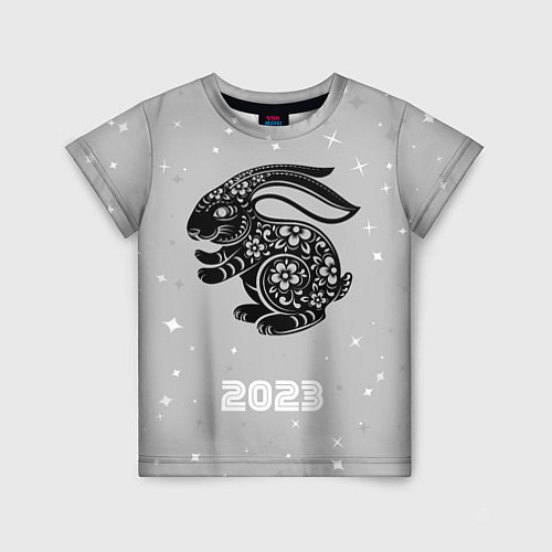 Детская футболка Символ 2023 года черный водяной кролик / 3D-принт – фото 1