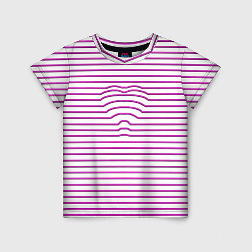 Детская футболка Полосатый паттерн бело-розового цвета / 3D-принт – фото 1