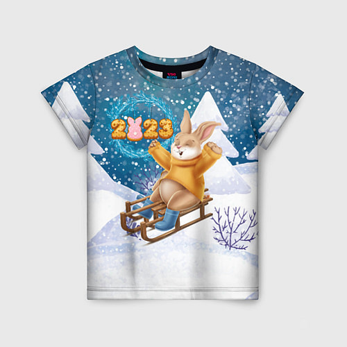 Детская футболка Зайчик на санках 2023 / 3D-принт – фото 1