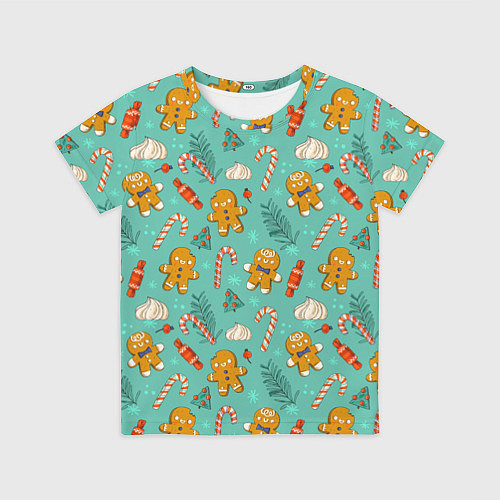 Детская футболка Новогодний паттерн с печеньем и конфетами / 3D-принт – фото 1