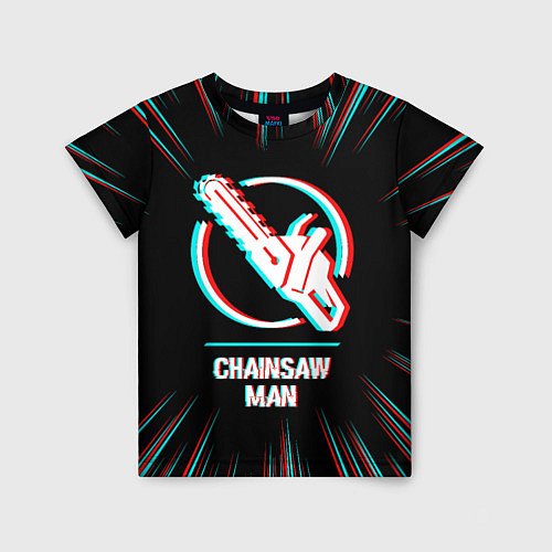 Детская футболка Символ Chainsaw Man в стиле glitch на темном фоне / 3D-принт – фото 1