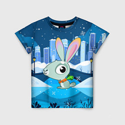 Детская футболка Маленький кролик в снежном городе