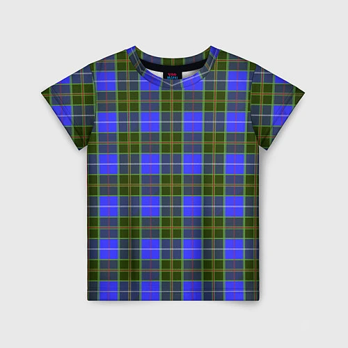 Детская футболка Ткань Шотландка сине-зелёная / 3D-принт – фото 1