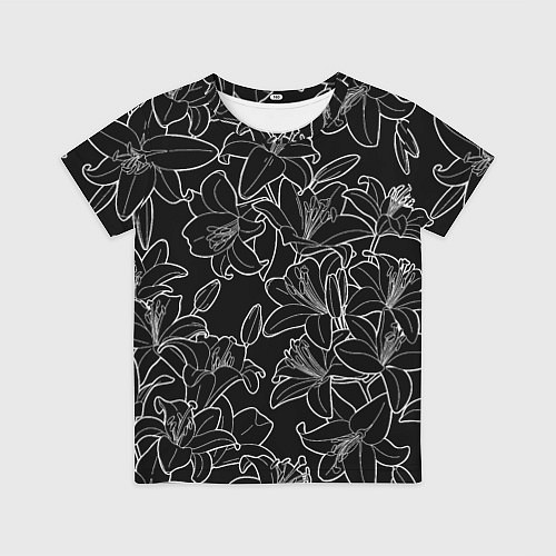 Детская футболка Нежные цветы - лилии: черно белыи / 3D-принт – фото 1