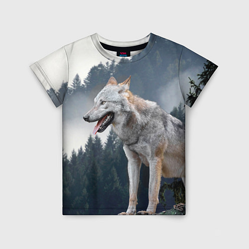Детская футболка Волк на фоне леса / 3D-принт – фото 1