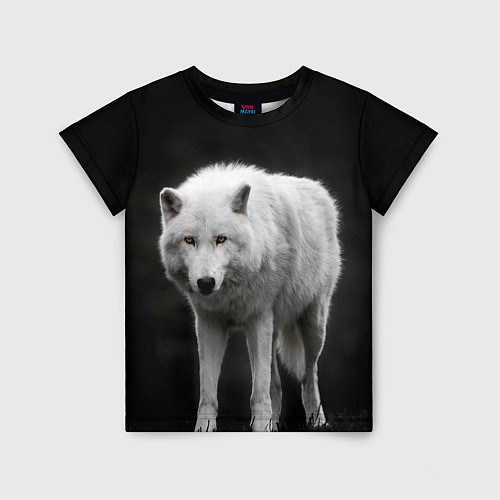 Детская футболка Белый волк на темном фоне / 3D-принт – фото 1