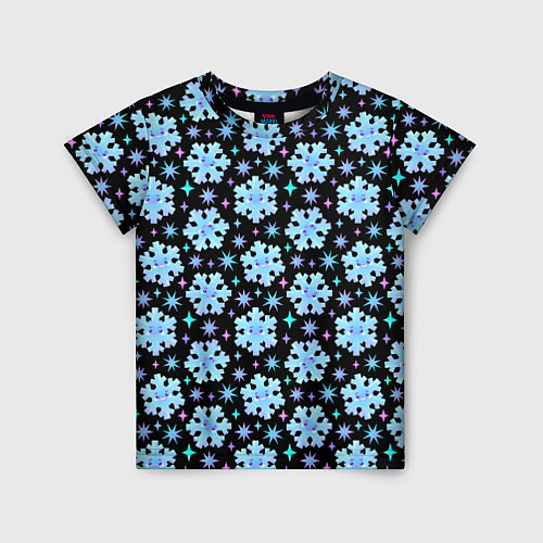Детская футболка Яркие зимние снежинки с цветными звездами / 3D-принт – фото 1