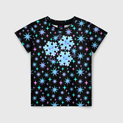 Футболка детская Снежинки в ночном небе с цветными звездами, цвет: 3D-принт