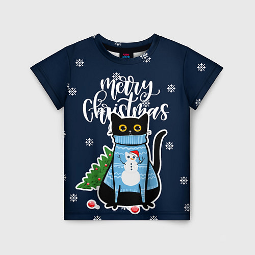 Детская футболка Котик: merry christmas / 3D-принт – фото 1