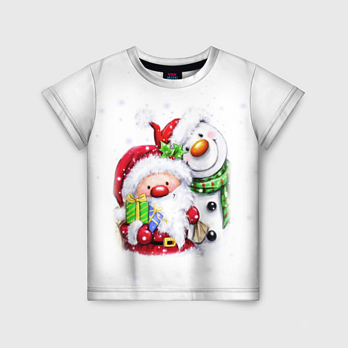Детская футболка Дед Мороз и снеговик с подарками / 3D-принт – фото 1
