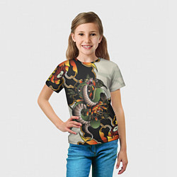 Футболка детская Змея в японских пионах, цвет: 3D-принт — фото 2