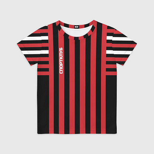 Детская футболка Красно черный полосатый узор Спортклуб / 3D-принт – фото 1